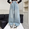 thumbnail image 2 of mgoYE Jeans Girls 10-12 Girls Wide Leg Jeans Denim Elastic Waist Baggy Ripped Distressed Pants Baggy Jeans for Girls(Blue,8-9 Years), 2 of 8
