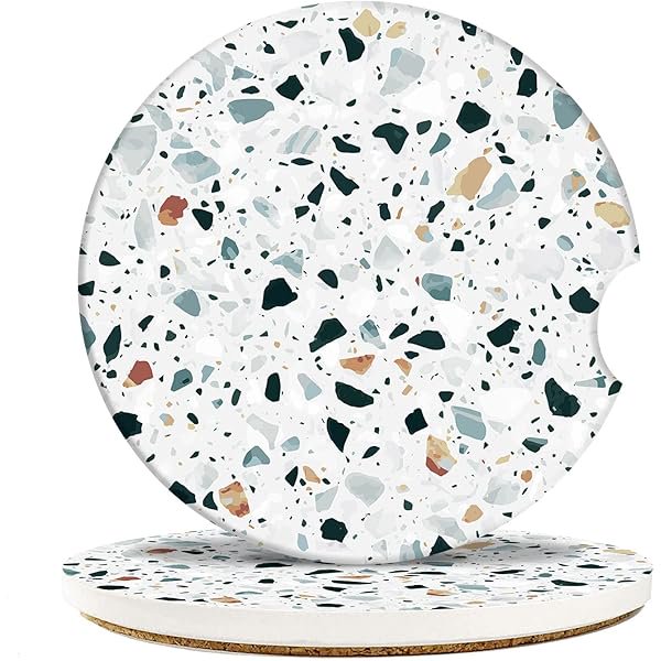 wonima44 Car Coasters for Drinks Absorbent, 2 Pack Cup Holders, 2.56" Ceramic Stone & Non-Scratch Cork Base Coasters Cupholder, Auto Accessories for Women & Men, Classic Italian Floor Venetian Natural