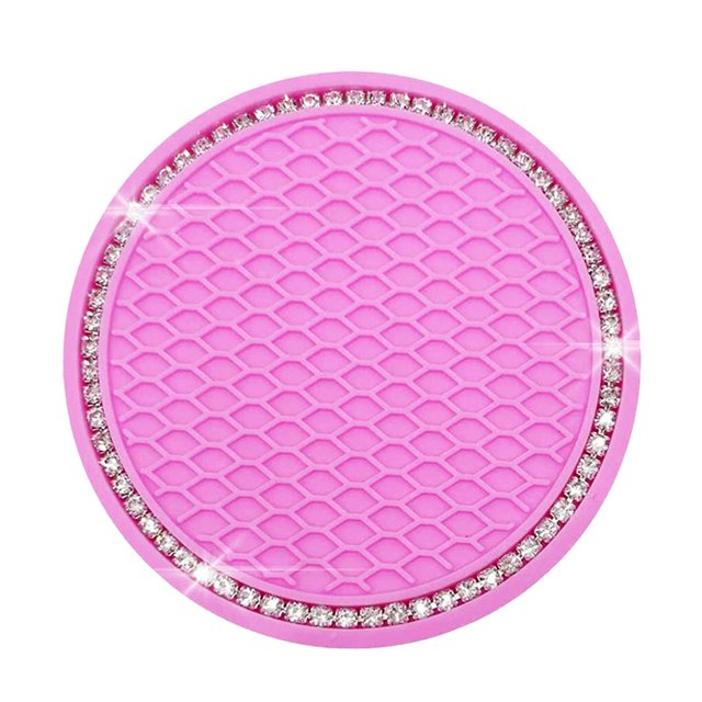 Sidaley Posavasos para coche, almohadilla para taza de agua, soporte antideslizante para botella, alfombrilla de Gel de sílice para Automoción decorativa y accesorios rosa roja diamante blanco