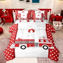 Castle Fairy Red Fire Truck Twin Bedding Sets 7-Piece for Preppy Child Children,Cartoon Car Theme Bedding Comforter Set Microfiber,Kawaii Stars Print Breathable Sheet Sets,Lightweight Room Decor
