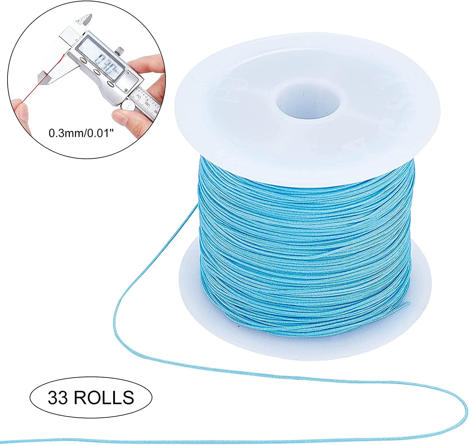 33 Colors Polyester Cord 0.3mm Round Beading String Knotting Wire for Chinese Knotting Kumihimo Beading Macramé Jewelry Making Sewing- 130 Yards/Roll colorful