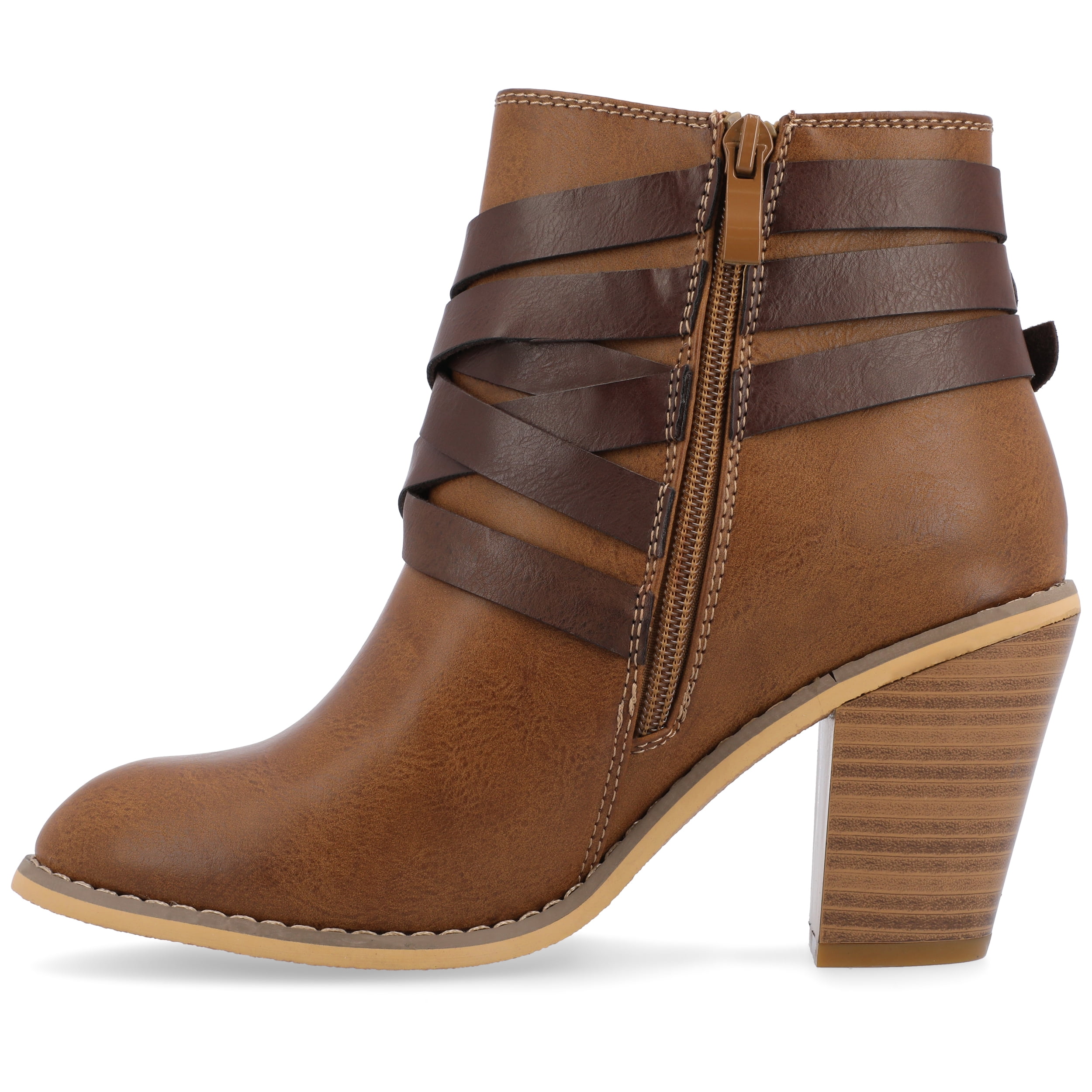 Journee Womens Strap Inside Zip Stacked Heel Booties, Widths Available