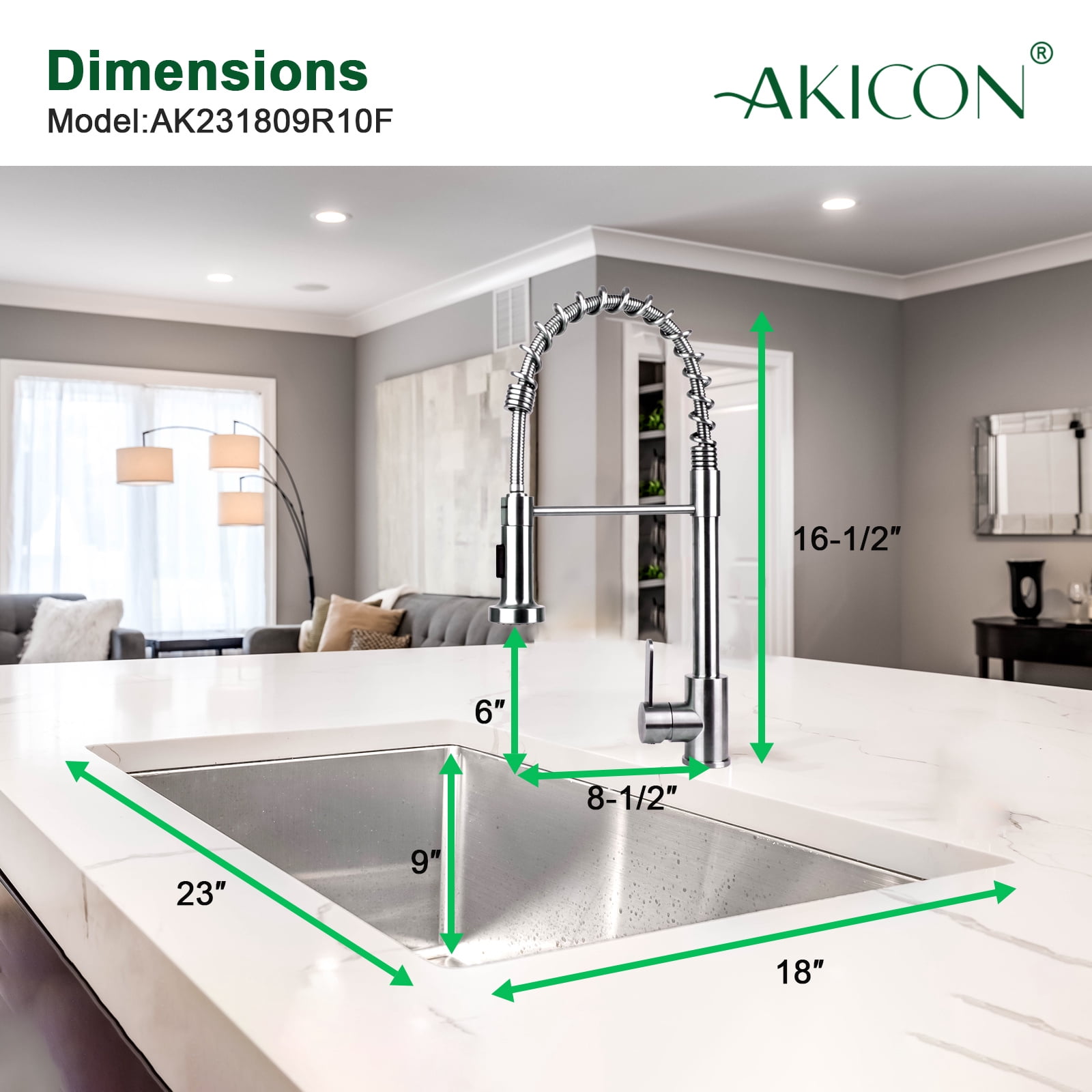 23" Undermount Kitchen Sink and Pull-down Faucet Combo with Drain Assembly with Strainer, Protective Bottom Grid, All in One (23" x 18" x 9")