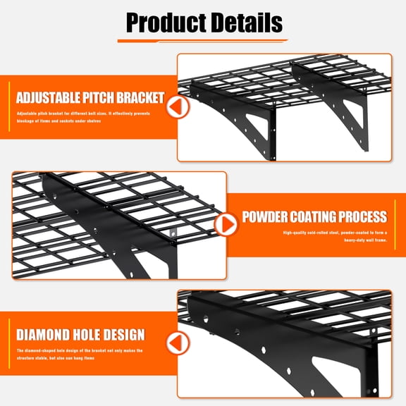 Miekor Furniture 24*48 Inch Wall Mounted Wall Shelf for Garage Heavy Duty Wall Shelf, Supermarket Storage Shelf, Black, 2-Pack 88146