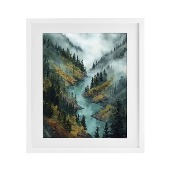 Stupell Industries Turquoise Mountain River Bends White Framed Print Under Glass, design by Franklyn Gregory