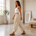 thumbnail image 7 of Womens Balloon Pants Wide Leg Barrel Pants Baggy Trousers Elastic Waist Casual Lounge Travel Pants with Pockets,2XL, 7 of 7