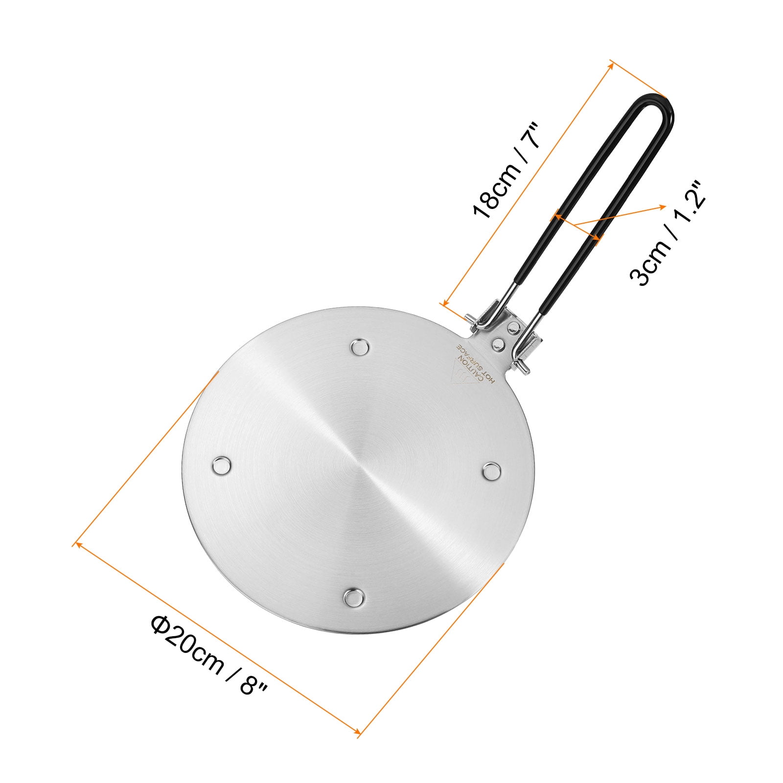 Heat Diffuser Plate for Gas Stove 8 Inch with Foldable Handle, Silver Tone