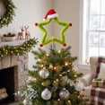 thumbnail image 4 of Hovilon Christmas Tree Topper Star Soft Plush Green Star Ornament with Mini Santa Hat, Holiday Xmas Tree Top Decoration for Indoor Home Party Shop Window Fireplace Winter Scene Display, 11.81 Inches, 4 of 7