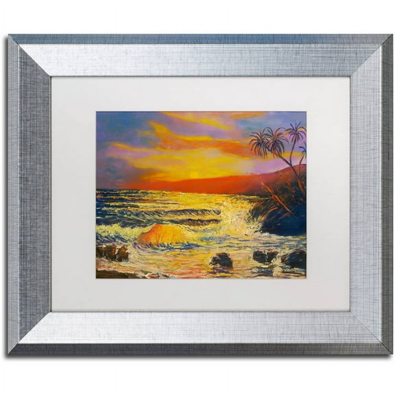 Trademark Fine Art "Maui Sunset" Canvas Art by Manor Shadian, White Matte, Silver Frame