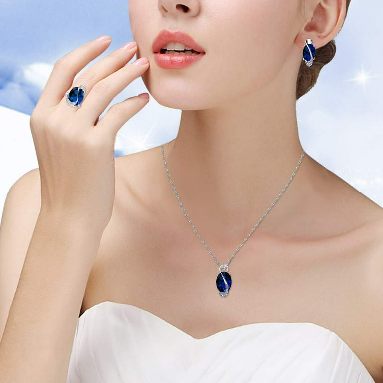 Uloveido Platinum Plated Fashion Necklace Stud Earrings Halo Rings