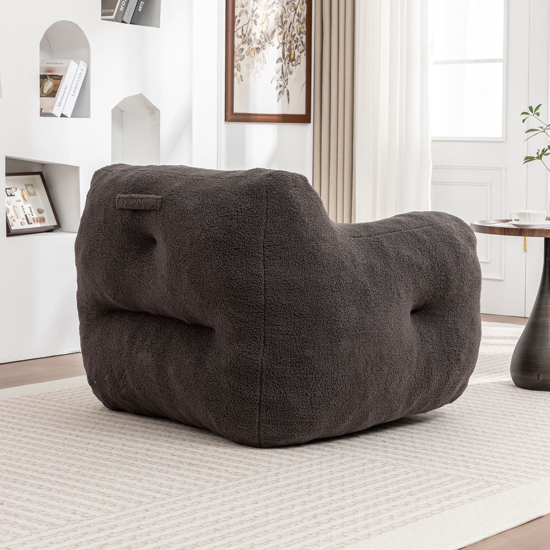 S-HOME Plush Bean Bag Chair with Comfy Armrests Perfect for Adults Featuring High-Density Foam for Reading or Lounging，Dark Gray