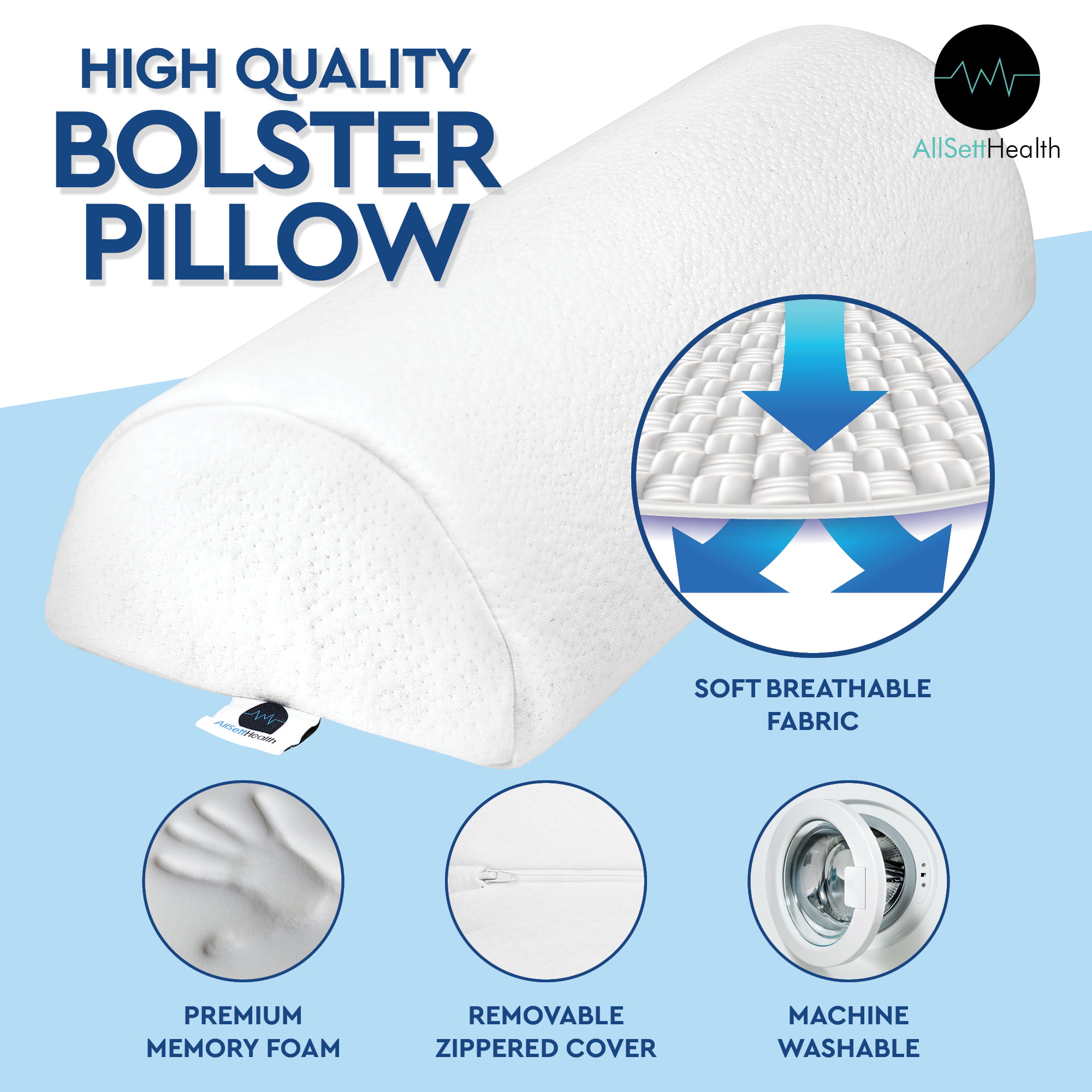 Forias Half Moon Bolster Pillow for Legs Knees Lower Back Neck Pain Relief,  Pure Memory Foam Semi Roll Pillow for Head Bed Sleeping Ankle Lumbar Support  Leg Elevation Foot Comfort