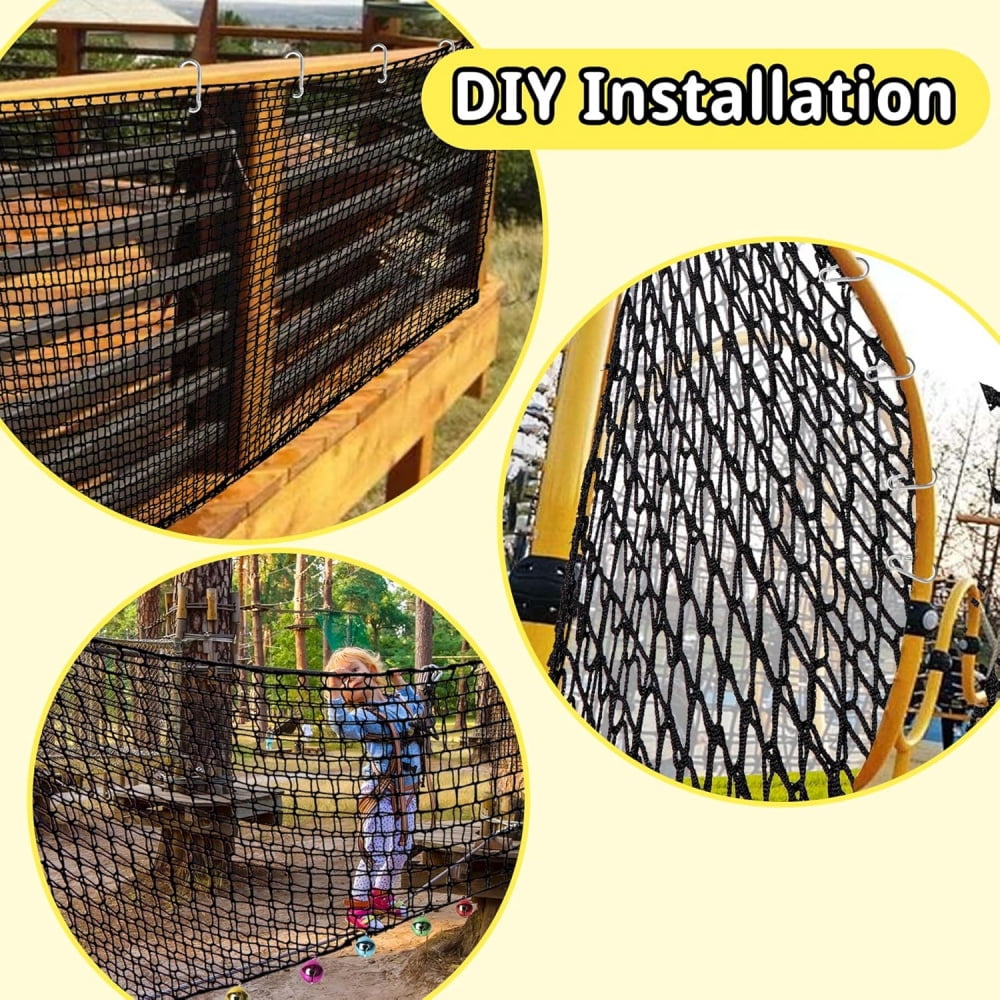 Climbing Cargo Net - 6.5'~14.7' x 9.8', Double Layer Playground Safety Net with Storage Bag for Kids' Outdoor Treehouse