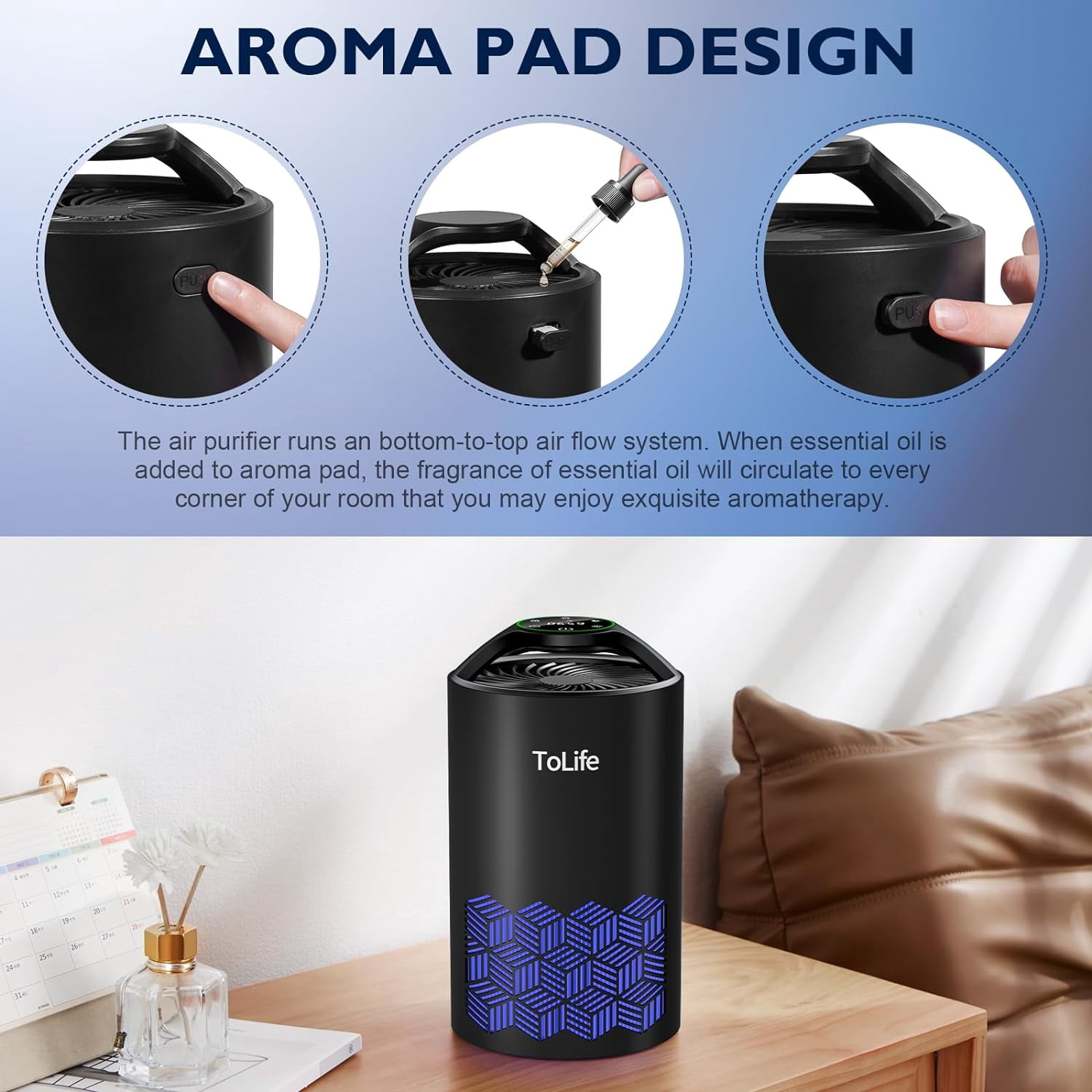 ToLife Air Purifiers for Home - HEPA Filter Air Cleaner for Pet Hair, Allergies, 99.97% Smokers, Dust, Pollen, Odor Eliminators for Bedroom up to 215 Sq.ft - Black