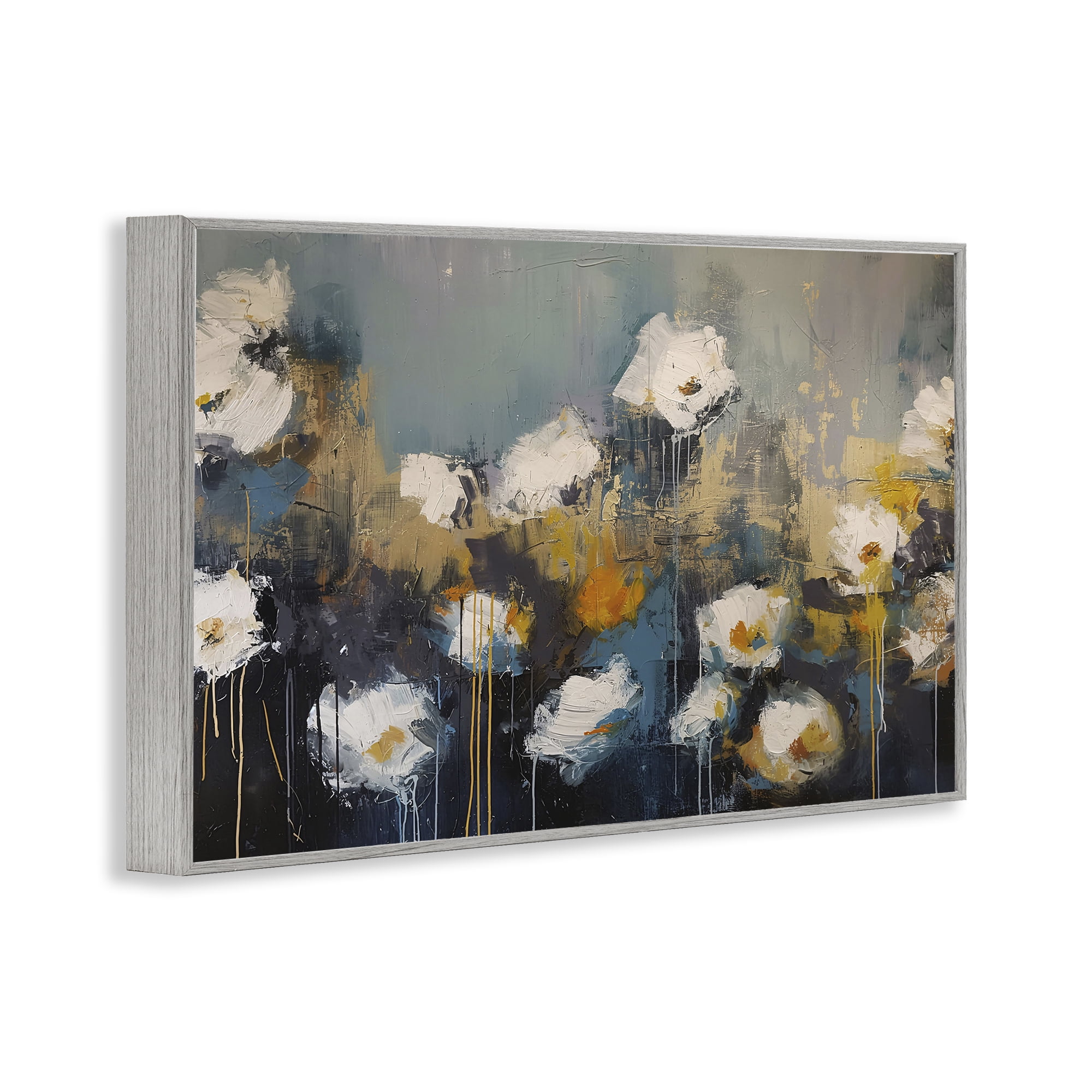 Stupell Industries Contemporary Paint Drip Blossoms Gray Framed Giclee Art, design by Jacky Ngan