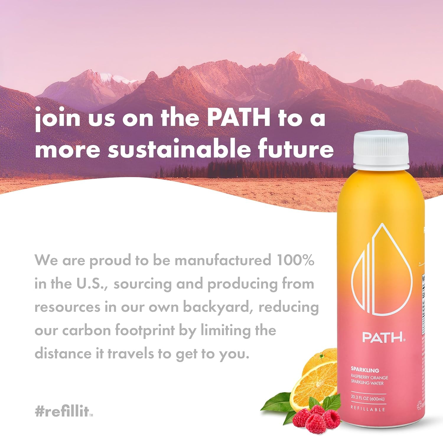 PATH Water Ultra-Purified Sparkling Raspberry Orange Flavored Water, 20 fl oz, 12 pack Aluminum Bottles