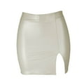 thumbnail image 5 of safuny Women's Mini Bodycon Leather Skirts Y2K Girls Fashion Vintage Solid Color Slit Hem Clearance Holiday High Waisted Summer Elegant Casual Beige M, 5 of 7