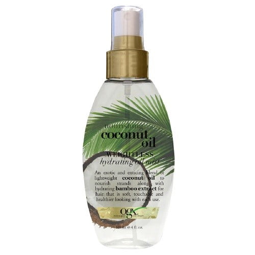 OGX Nourishing + Coconut Oil Weightless Hydrating Oil Hair Mist, Lightweight Leave-In Hair Treatment with Coconut Oil & Bamboo Extract, Paraben- & Sulfate Surfactant-Free, 4 fl. oz