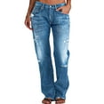 thumbnail image 3 of DondPO Womens Jeans,Sweatpants Women Straight Leg Jeans For Women Ripped Hem Low Waisted Jeans For Women Cargo Pants Women,Pants for Women,Blue 2 Pants L, 3 of 6