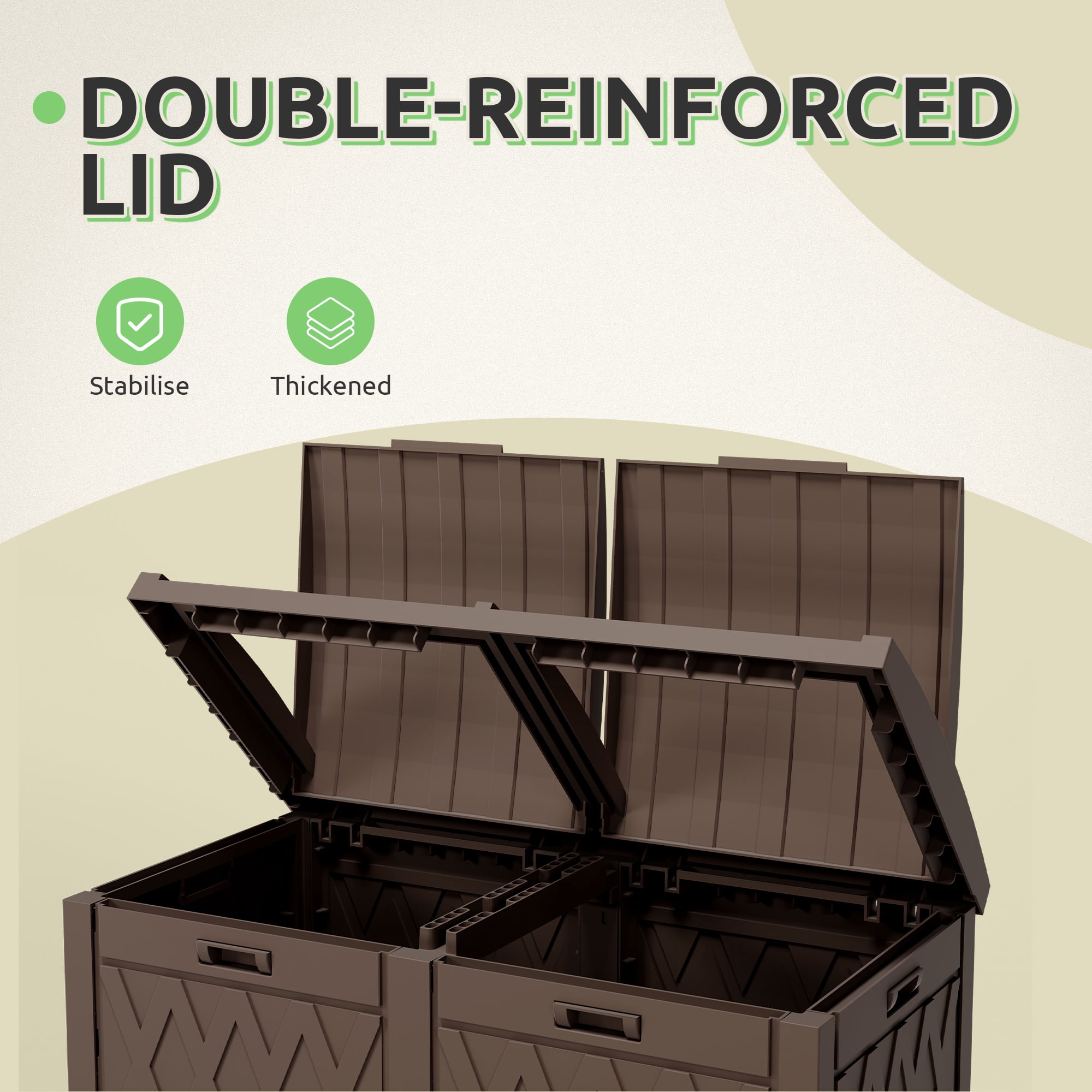 Uforic 62 Gallon Double Compartment Outdoor Trash Can, Waterproof Resin Garbage Bin with Tiered Lid & Drip Tray for Patio, Deck, Backyard, Dark Brown