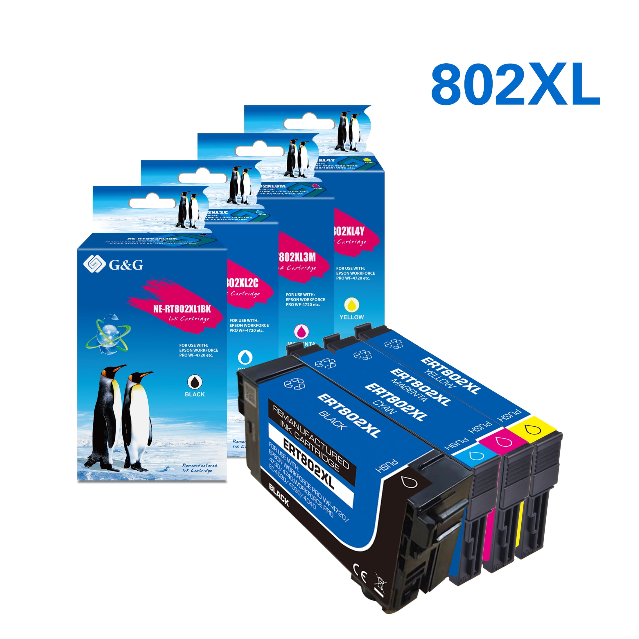 Gandg 802xl Ink Cartridges High Yield Used For Epson 802xl T802xl For Workforce Pro Wf 4740 Wf 2879