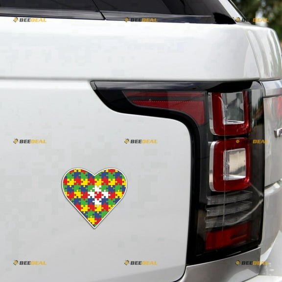 Autism Awareness Love Heart Car Magnet Magnetic Sticker Decal - 2 Pack Reflective 4" - for Truck Door Fridge Reusable Waterproof