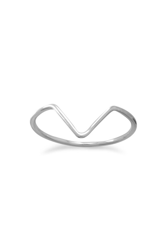 .925 Sterling Silver Thin "V" Design Women's Band Ring