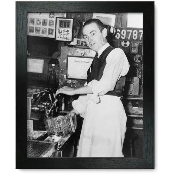 Framed Print: Harry Kirivan Drawing Draft At Bar, 1954