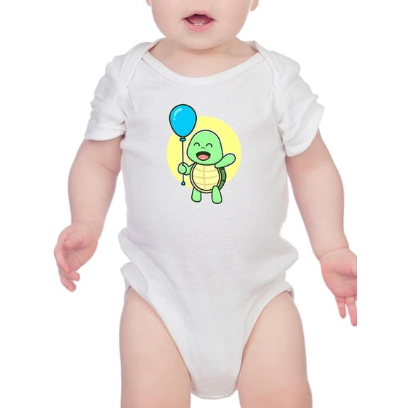 Happy Cartoon Sea Turtle Balloon Bodysuit Infant -Image by Shutterstock, 24 Months