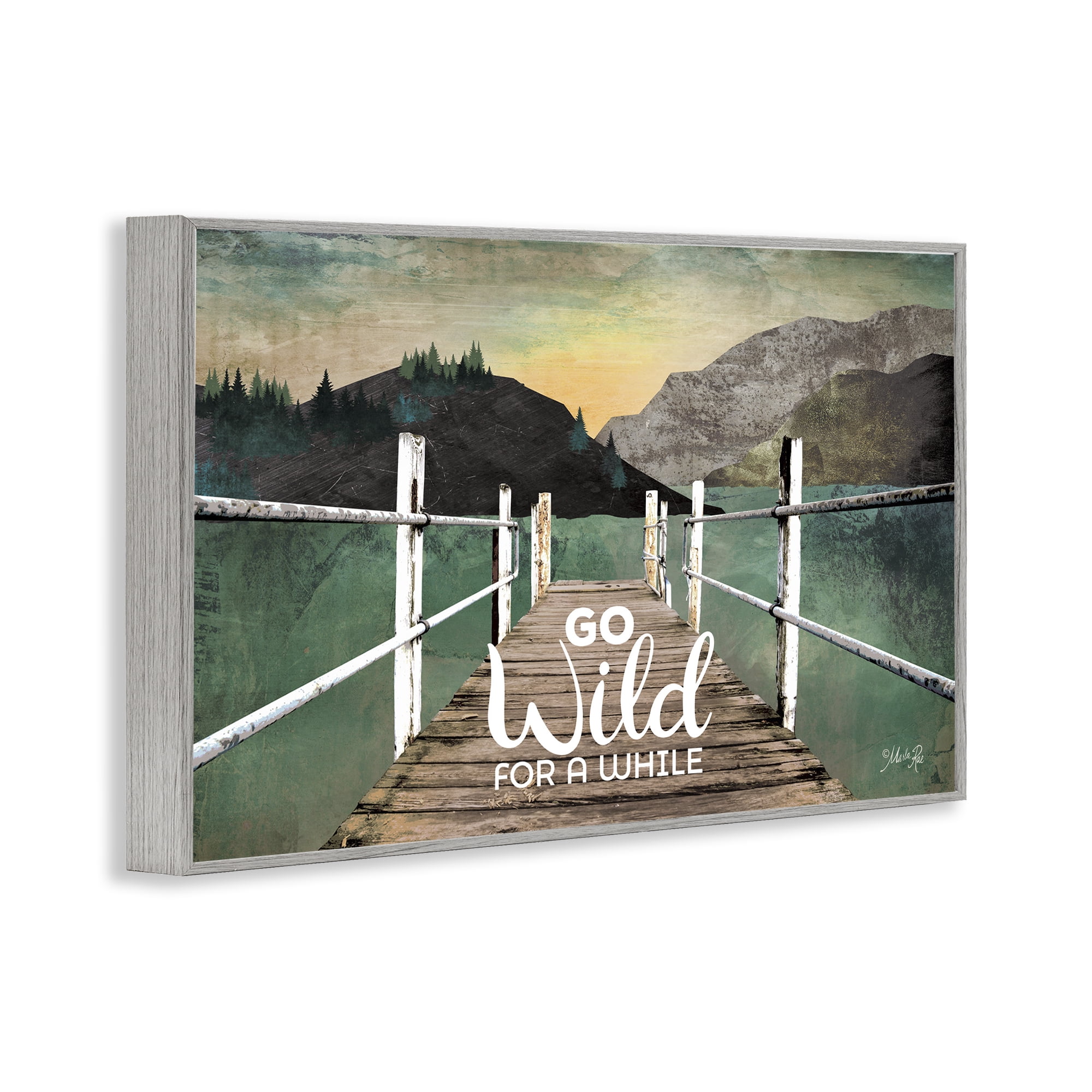 Stupell Industries Go Wild Rustic Phrase Landscape Painting Gray Framed Art Print Wall Art, 30 x 20