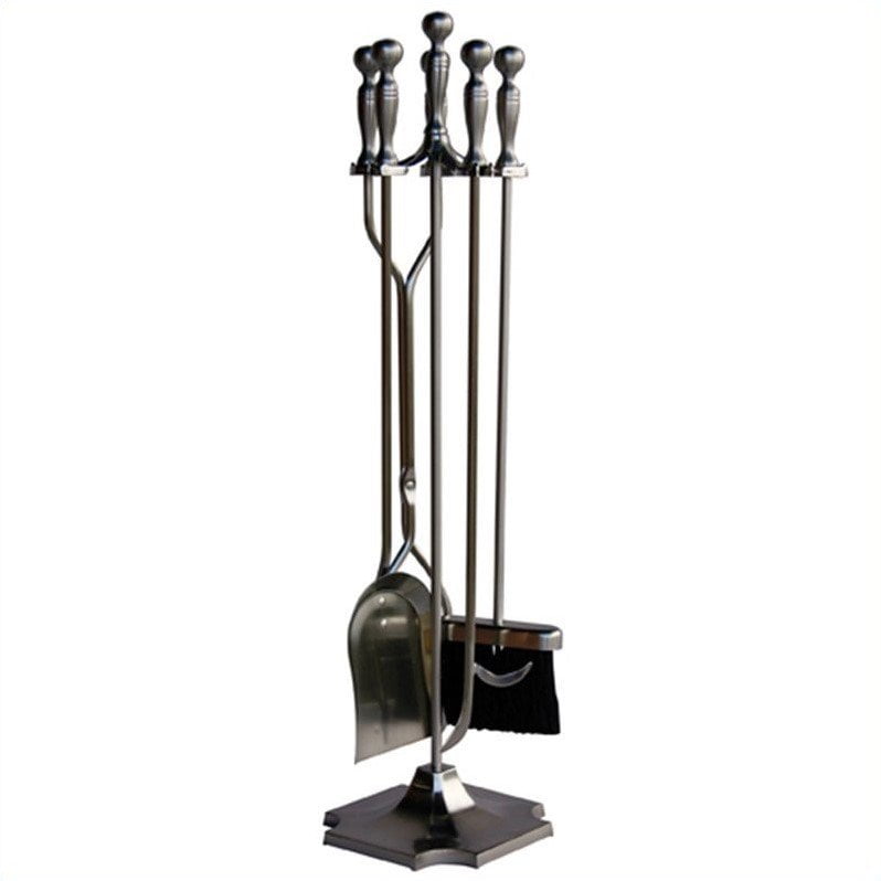 Uniflame 5 Piece Iron Fireplace Tool Set Satin Pewter Walmart Com