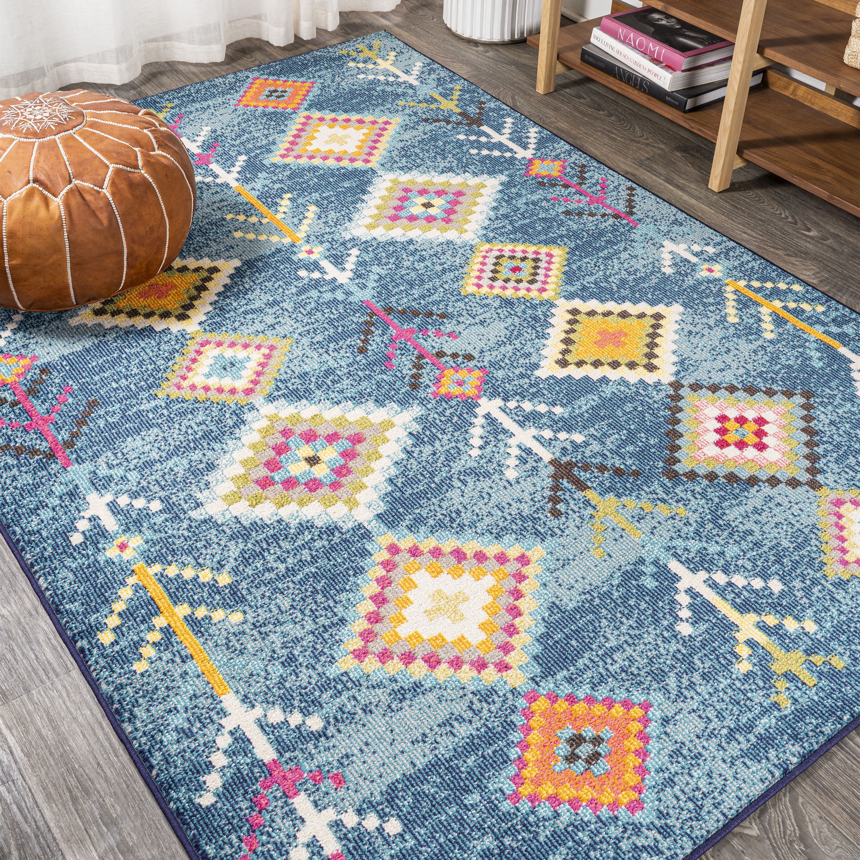 JONATHAN Y MOROCCAN HYPE 5 x 8 Area Rug, Tribal Love Geometric - Dark Blue/Multi, MOH105A-5
