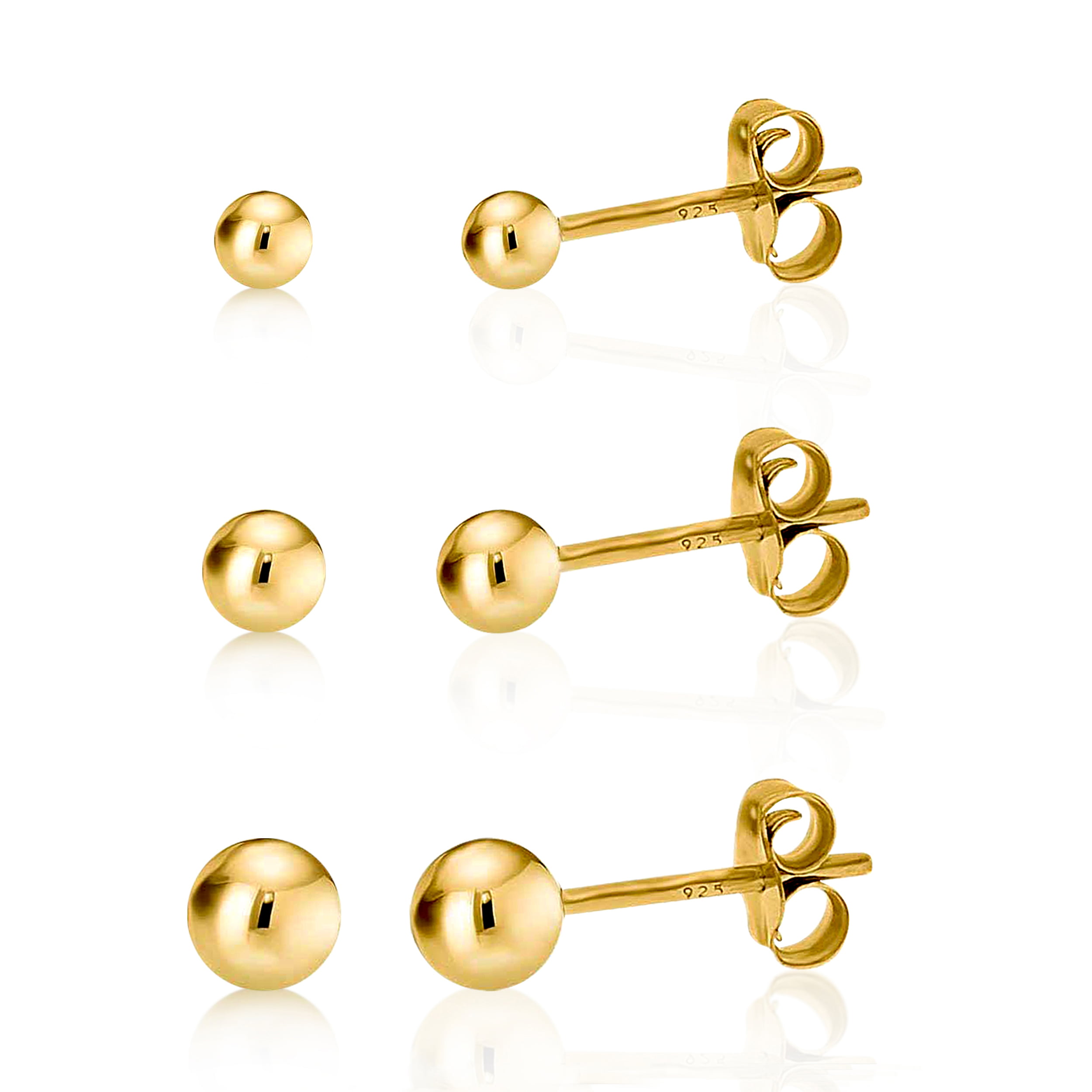 Simple Solid Metal Small Dot Womens Stud Earrings 14K Yellow Gold Plated Silver