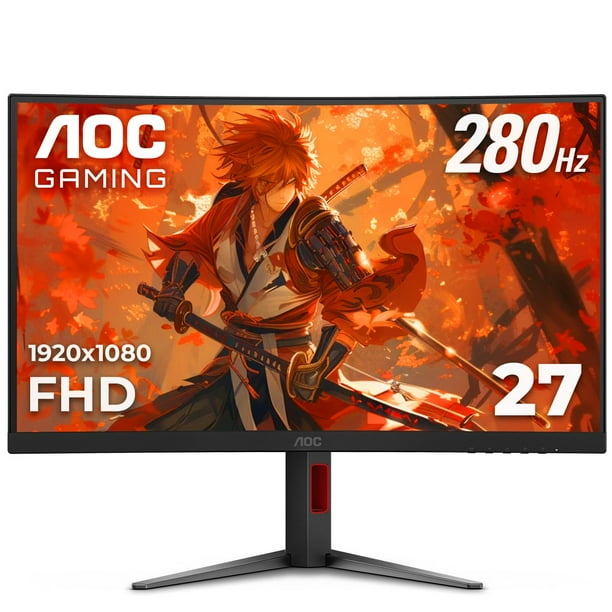 AOC C27G4ZH 27 Curved Frameless Ultra-Fast Gaming Monitor, FHD 1080p, 0.3ms 280Hz, HDMI/DP, Height Adjustable, 3-Year Zero Dead Pixel Guarantee, Black, Xbox PS5 Switch Compatible