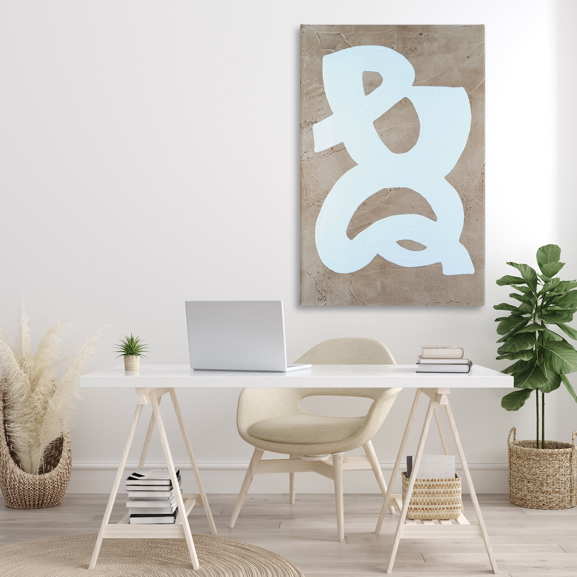 Stupell Industries Curving Form over Beige Abstract Painting Gallery Wrapped Canvas Art Print Wall Art, 30 x 45