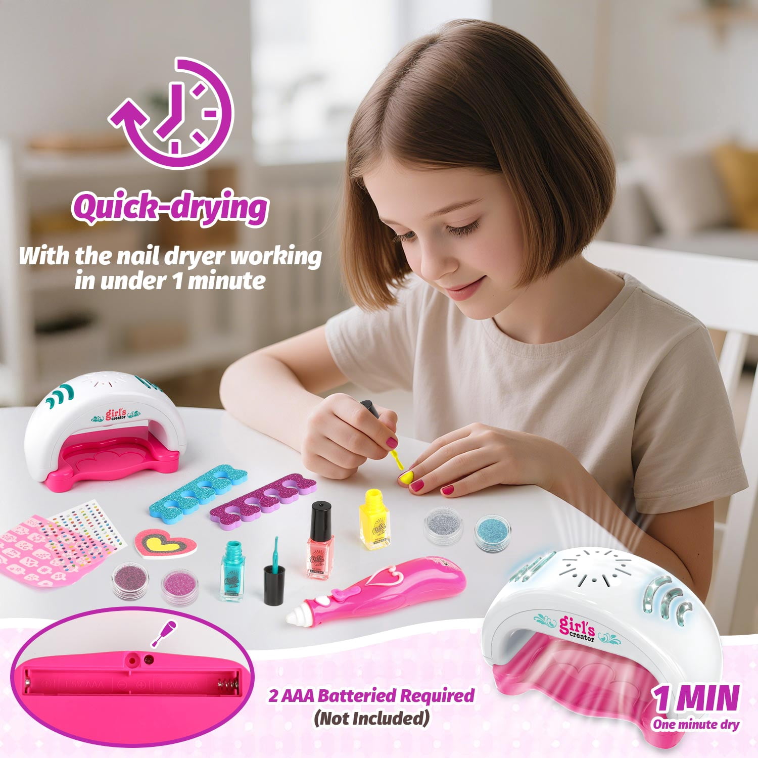 Beefunni Kids Nail Polish Set, Nail Art Kit for Girls Age 7-12 with Nail Dryer, Nail Kit Kids, Birthday Gift for Kids 3-12 Years Old