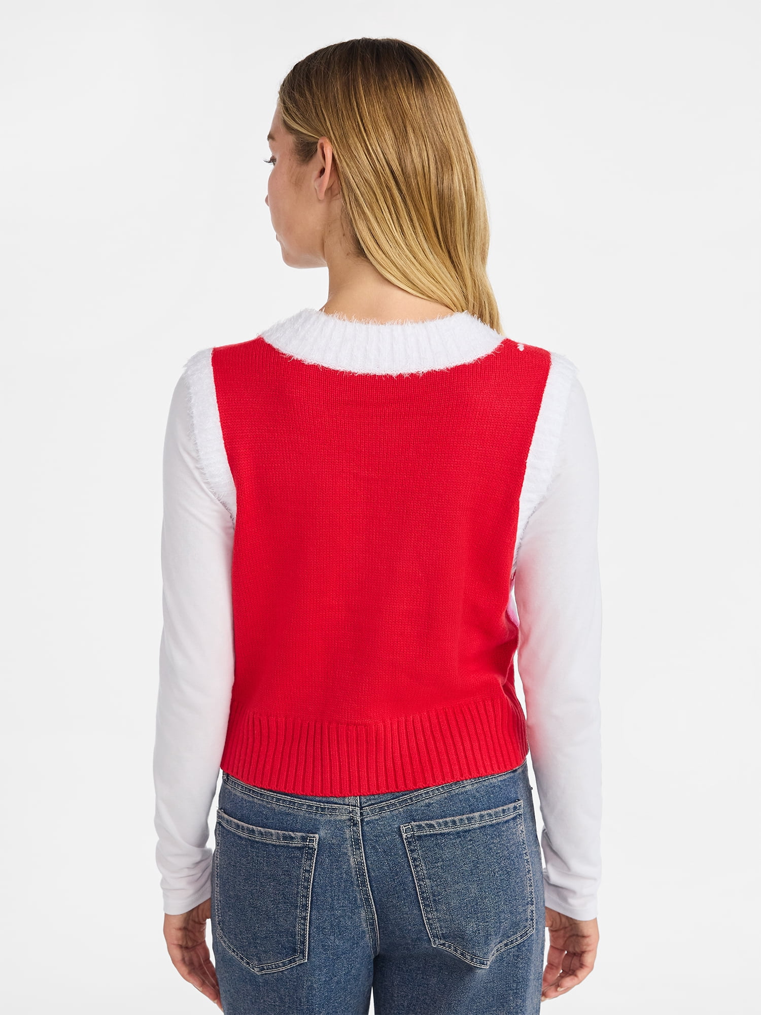 No Boundaries V-Neck Button Front Christmas Vest, Women’s