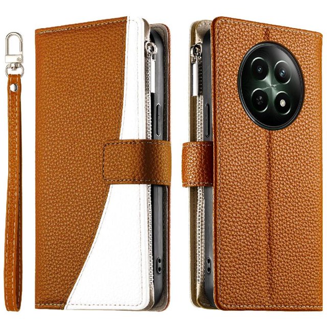 Funda cartera GANGXUN para Realme C65 5G , cuero PU con tarjetero, cremallera, correa de mano, soporte y protección 884°