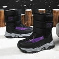 thumbnail image 4 of Miluxas Boys Girls Snow Boots Waterproof Hook and Loop Mid Calf Faux Lining Winter Shoes for Little/Big Kids Black 1 M(34), 4 of 9