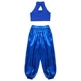 thumbnail image 4 of YiZYiF Casual Belly Dance Outfits for Kids Girls Sequins Sleeveless Mock Neck Keyhole Back Patchwork Blue 8, 4 of 7