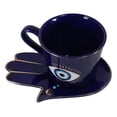 thumbnail image 4 of Blue Evil Eye Of Providence Hamsa Palmistry Hand Palm Mug Cup With Saucer Set, 4 of 10