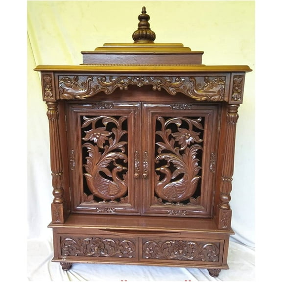 Large Teak Wood Temple for Home Traditional Home Temple Indian Wooden Temple Customized Pooja Mandir Indian Temple Handmade Mandir for Home Decor Handcrafted Temple Puja Ghar - AtoZ India Cart