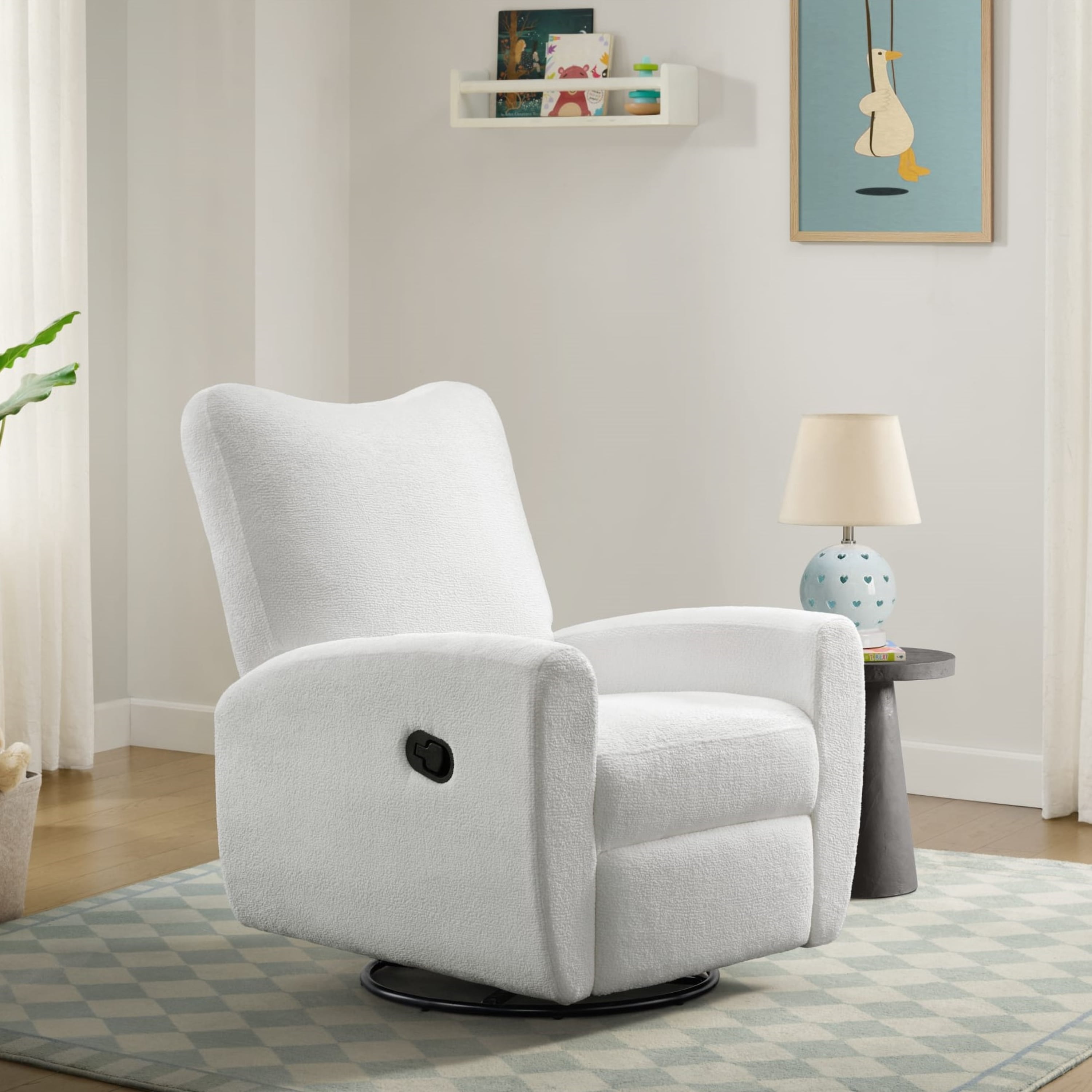 Oxford Baby Synergy Upholstered Glider Recliner Rocking Chair, Green Guard Gold Certified, 360° Swivel For Nursery And Living Room - Plush White