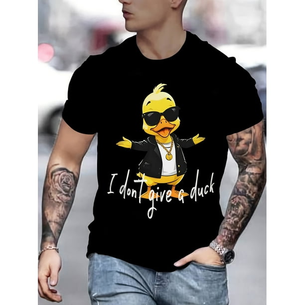 Elegante camiseta con estampado 3D de pato para hombre. Camiseta informal de algodón negro con el gráfico "¡Me importa un bledo!". Cuello redondo. Lavable a máquina. Perfecta para el verano. Camiseta