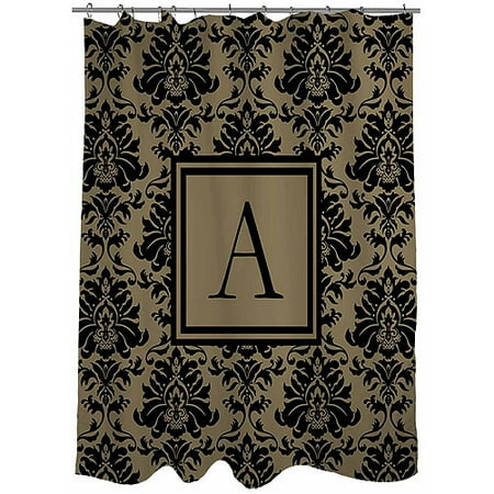 Thumbprintz Damask Monogram Black And Gold Shower Curtain