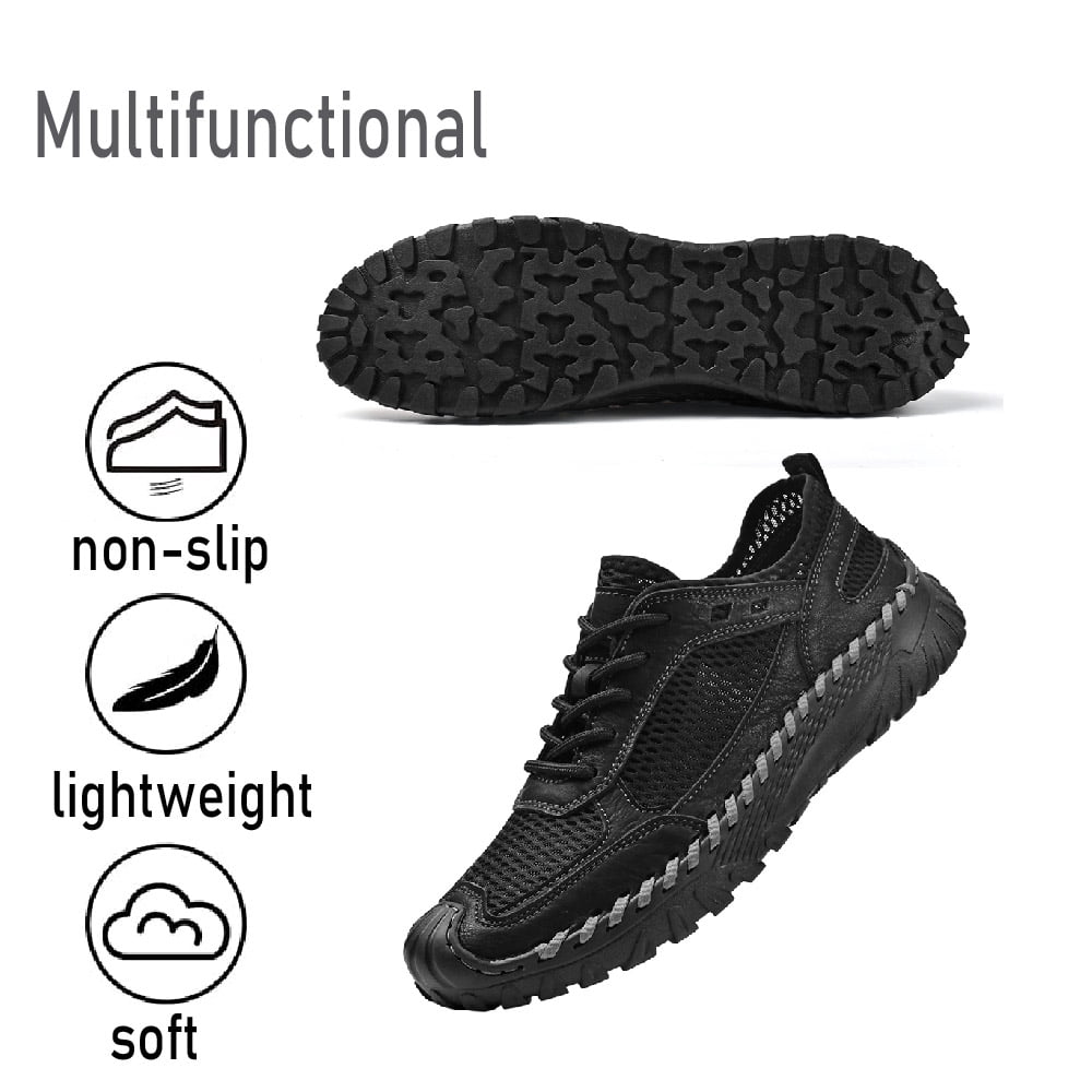 Mens Mesh Casual Shoes Outdoor Lightweight Hiking Shoes Soft Breathable Sneakers Non-slip Driving Shoes Black 8.5 US