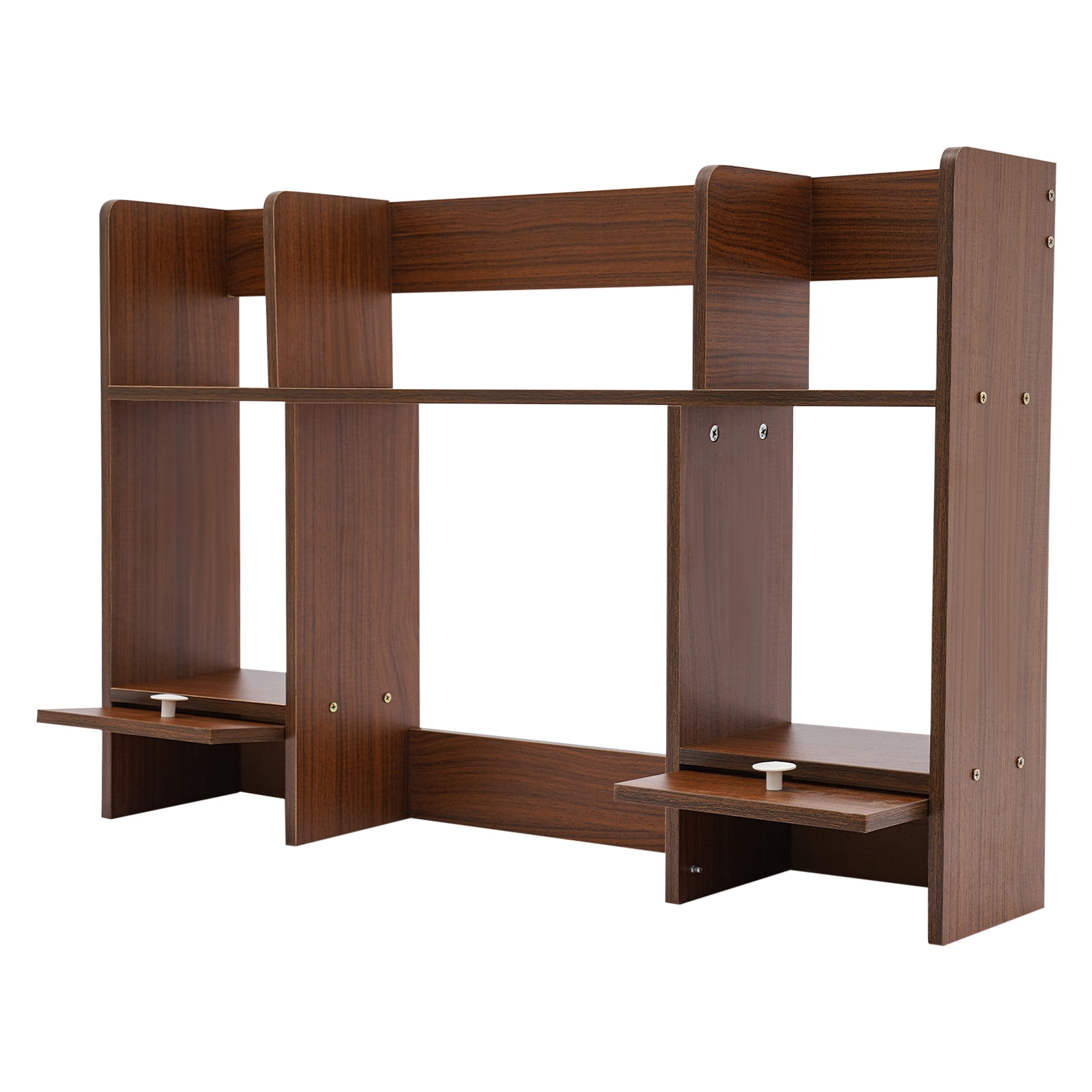 Modern Desktop Storage Organizer Home Office Desktop Bookshelf Holder Computer Rack Desk Organizer for Space Saving (Dark Walnut Color)