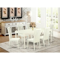 Dining Table Set 7 Piece - Kitchen Table & Chairs Set - Linen White Finish - Modern Dining Room Furniture