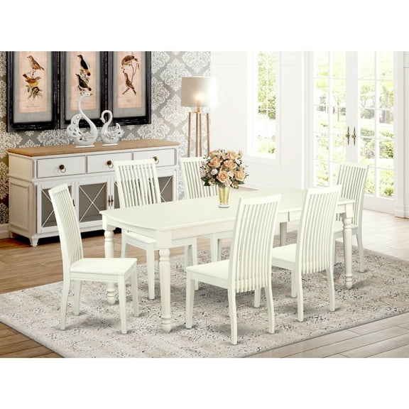 Dining Table Set 7 Piece - Kitchen Table & Chairs Set - Linen White Finish - Modern Dining Room Furniture