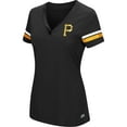 thumbnail image 2 of Women's Majestic Black Pittsburgh Pirates Plus Size Sparkling Fun Button V-Neck T-Shirt, 2 of 3